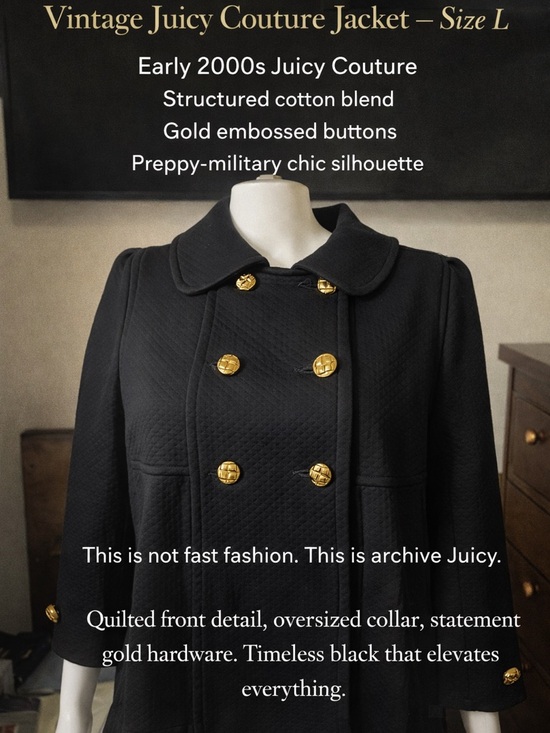 Juicy Couture Vintage Black Gold Button Jacket L